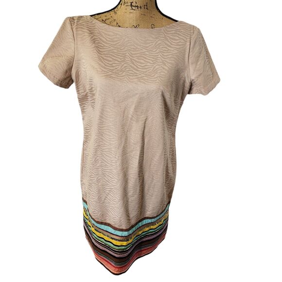 Muse Shift Dress Womens SZ Medium Rainbow Sequins Animal Print Bold Office Artsy - Picture 1 of 5